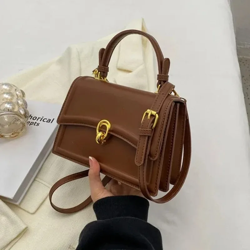 Sac à bandoulière en cuir PU marron/café pour femmes, sac d