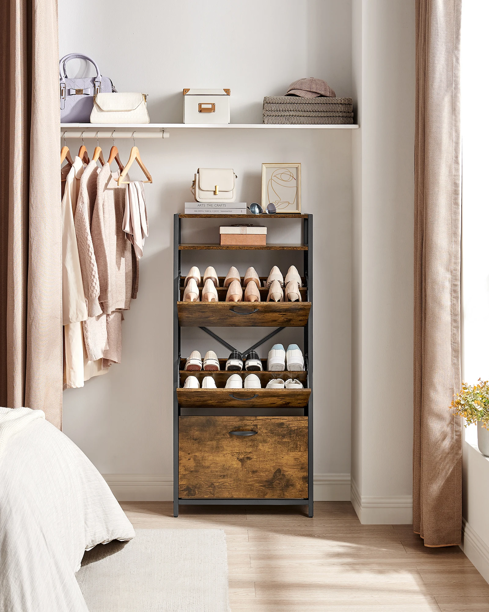 VASAGLE Schuhschrank Schuhrgal Schuhablage mit vielem Stauraum 60x30x130cm/60x30x95cm/80x30x130cm Image