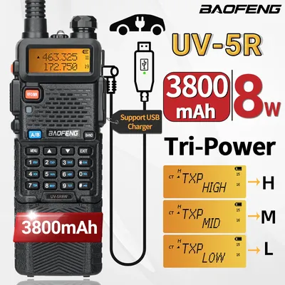 Baofeng UV 5R 8W Walkie Talkie 3800mAh Long Range USB Ladegerät Tri Power Dual Band Transceiver Tragbare Ham radio Für UV K5