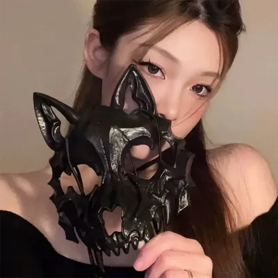 Party Schädel Maske Frauen Männer Schwarz Weiß Halloween Kostüm Requisiten Einstellbare Kunststoff Lange Zähne Halbe Gesichtsmasken Mode Zubehör Image