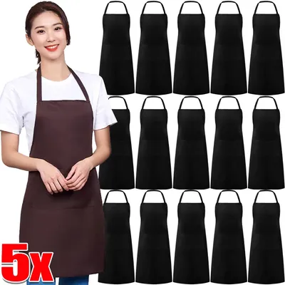 5/1Pcs Bib Apron Cooking Kitchen Unisex Black Red Yellow Aprons for Women Men Chef Home Kitchen