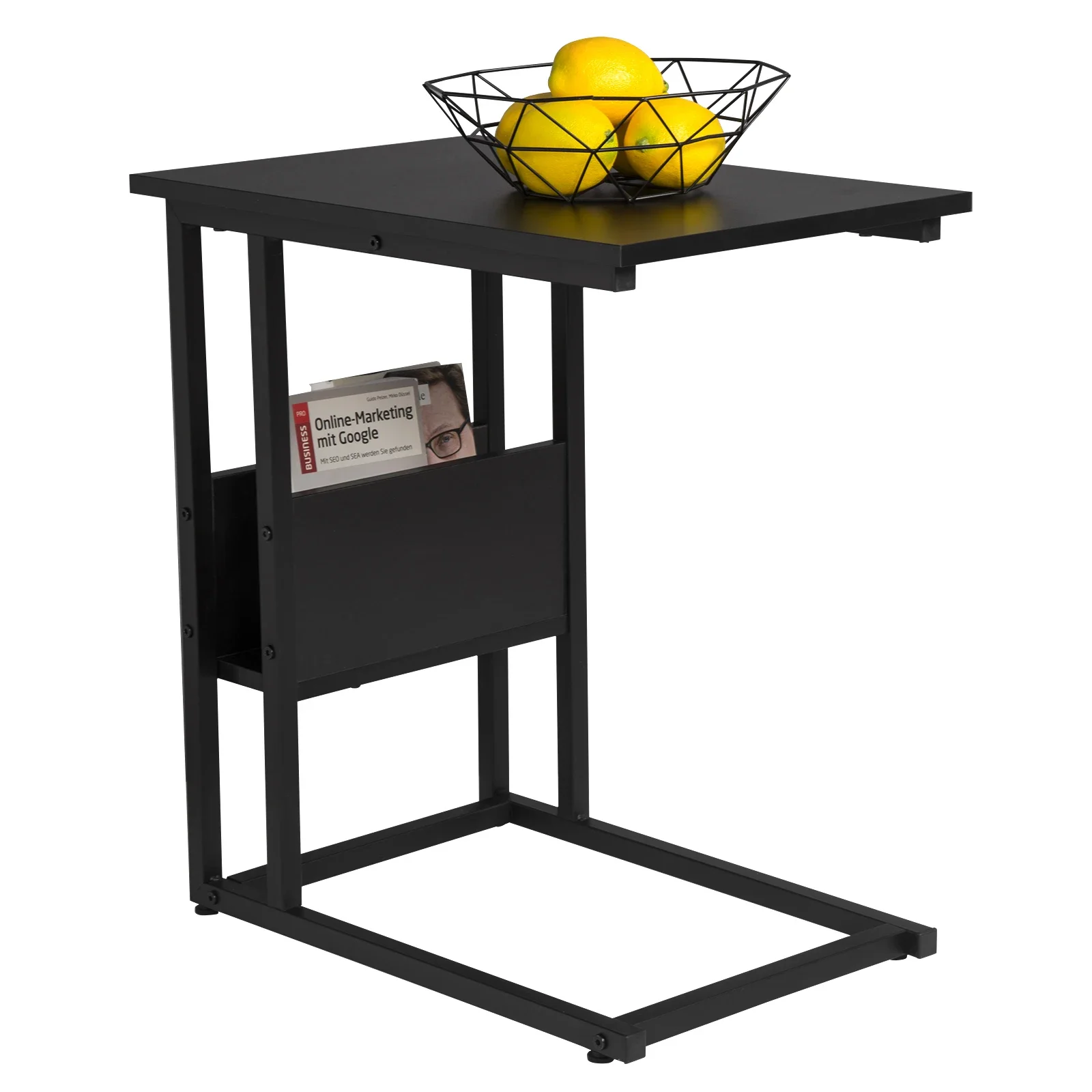 Kratzfester Sofa-Beistelltisch, Beistelltisch mit Stauraum, C-förmiger Couchtisch, Nachttisch, Laptop-Tisch, Metallrahmen, MDF-Tischplatte Image