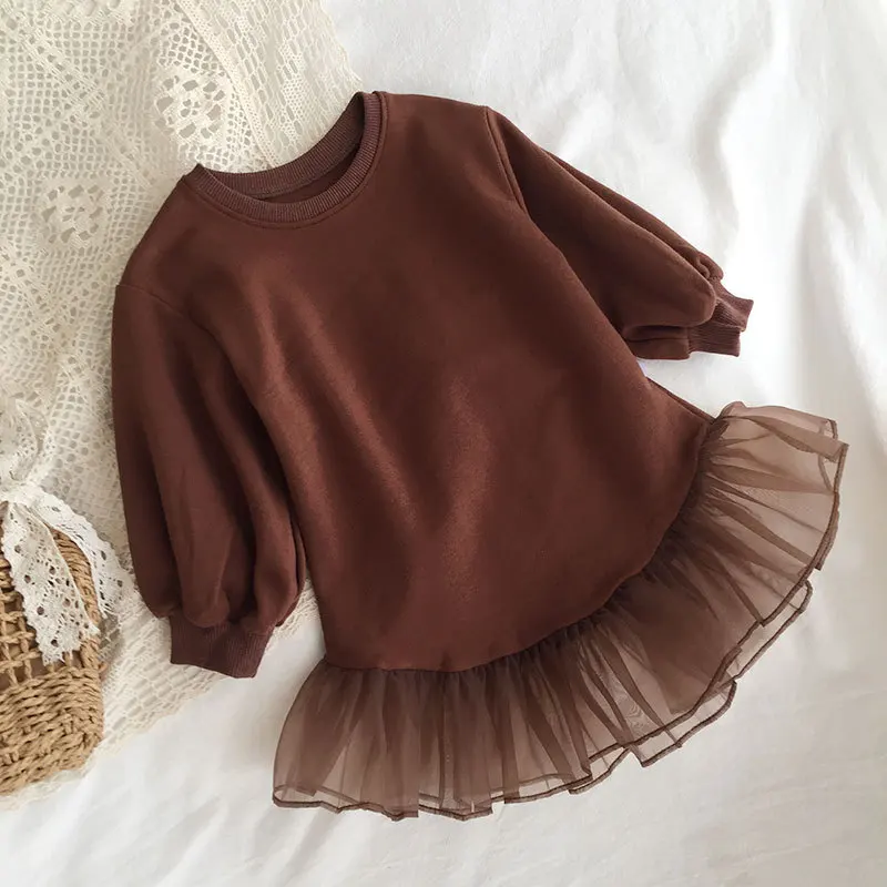 Frühling Herbst Mädchen Kleid Baby Langarm Pullover Kleid Mädchen Mesh Nähte Kleid Kinder Prinzessin Kleid Kinder Kleidung Image
