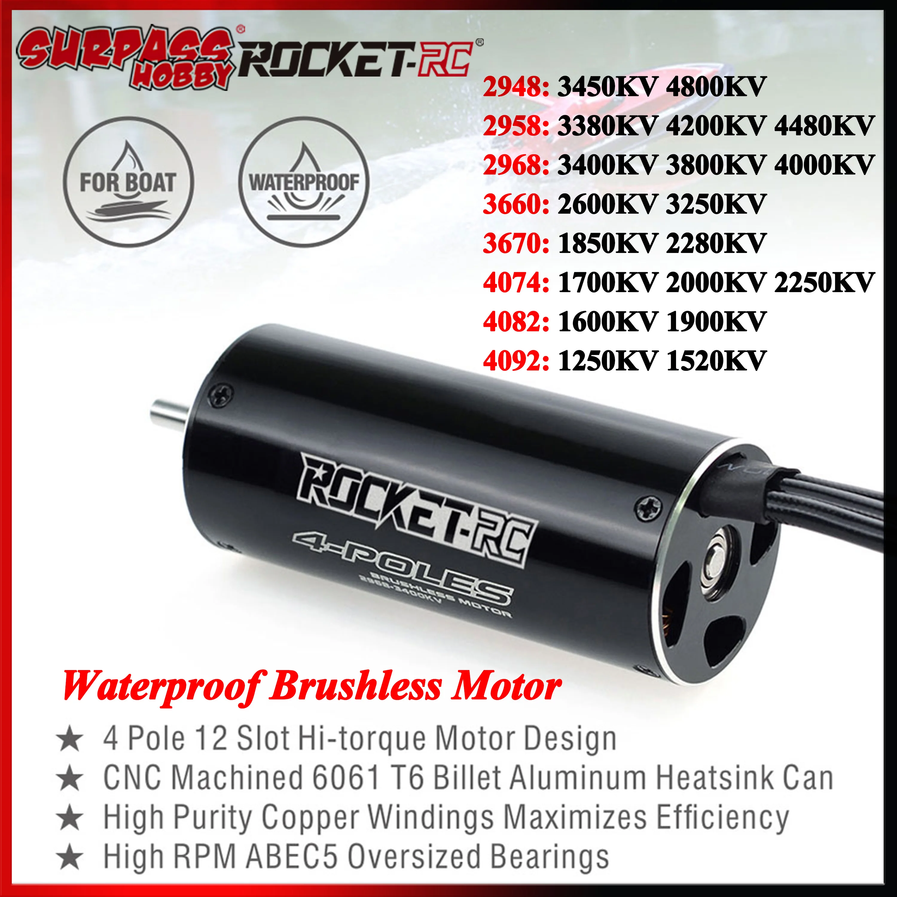 Surpass Hobby Rocket 2948 2958 2968 3660 3670 4074 4082 4092 Bürstenloser Motor für RC-Boot Traxxas M41 Catamaran Spartan-Modellspielzeug