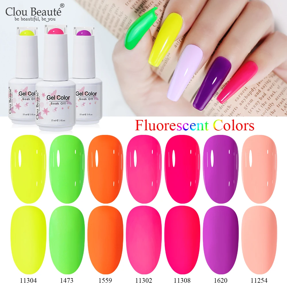 Clou Beaute Rosa Grün Rose Rot Gelb Neon Fluoreszierendes Gel Nagellack Sommerfarbe Nail Art Maniküre Semi Permanent UV Gel