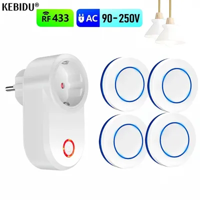AC 220V 15A Wireless Remote Control Electrical Socket Switch 433mhz Rf Outlet EU Plug Round Transmitter for LED Home Appliance