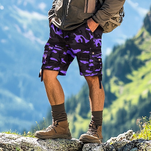 Herren Cargo Shorts Kurze Hosen Kurze Hose für Wanderer Tasche Multi Pocket Tarnfarben Komfort Atmungsaktiv Kurz Casual Chino Tarnrot Gelbe Tarnung Unelastisch Image