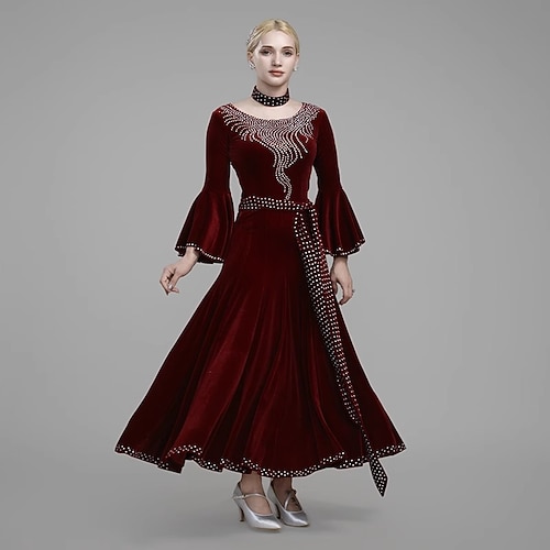 Für den Ballsaal Kleid Farbaufsatz Kristalle / Strass Damen Leistung Party Langarm Plüsch Image