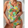 Damen Badeanzug Tankini 2 Stück Cheeky-Bikinihose Bademode Rückenfrei Hohe Taillenlinie Urlaub Strandbekleidung Blumen U-Ausschnitt Ärmellos Badeanzüge