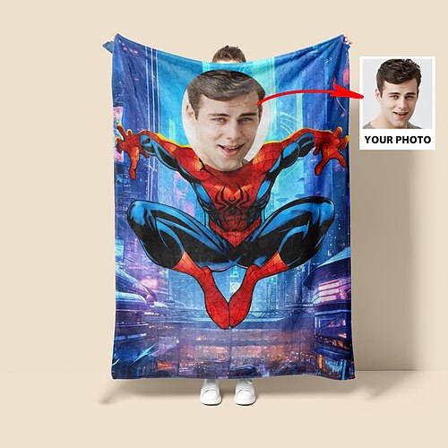 Superhelden Decke Personalisierte Spinnen-Decke mit Bild benutzerdefinierte Wurfdecke für Jungen Valentinstag Geburtstagsgeschenk für Superhelden-Liebhaber Image