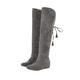 Over Knee High Boots Women Solid Color and Fleece Frosted Snow Boots with Elevated Round Toe Flat Above Knee Boots 𝗥ed Low Heel Shoes (Grey, 6)