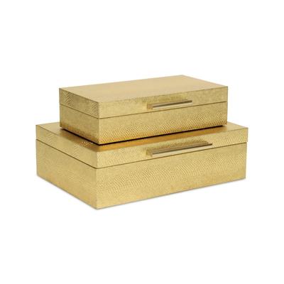 Handcrafted Faux Snakeskin Decorative Boxes - 11.75" - Gold - Set of 2