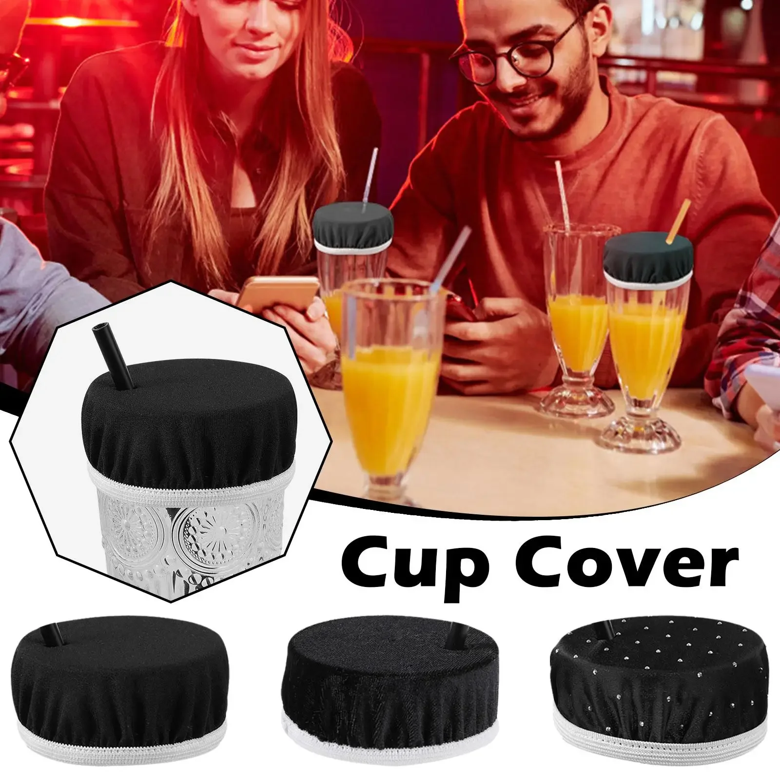 Universal Drink Cover Scrunchie Getränkes chutz für Frauen mit Stroh loch wasch bar elastische Cup Cover Deckel Flaschen versorgung Image