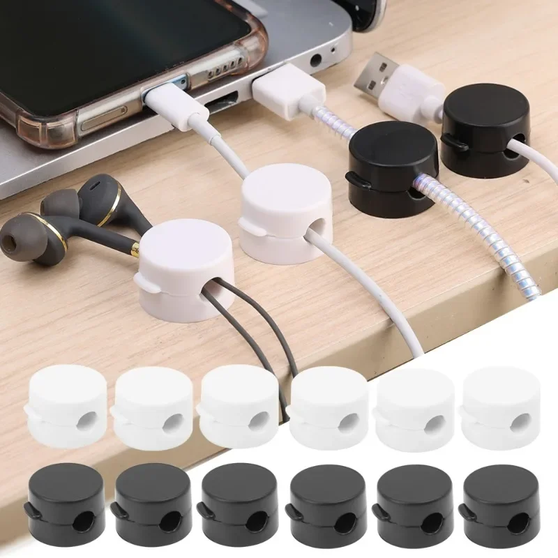 Magnetische Kabel Organizer Clips Runde Klebstoff Desktop Kabel Halter USB Daten Lade Draht Kopfhörer Linie Maus Draht Management Clip Image