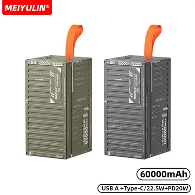 60000 mAh Power Bank mit großer Kapazität, tragbar, USB C PD, 20 W, schnelles Aufladen, externer Image