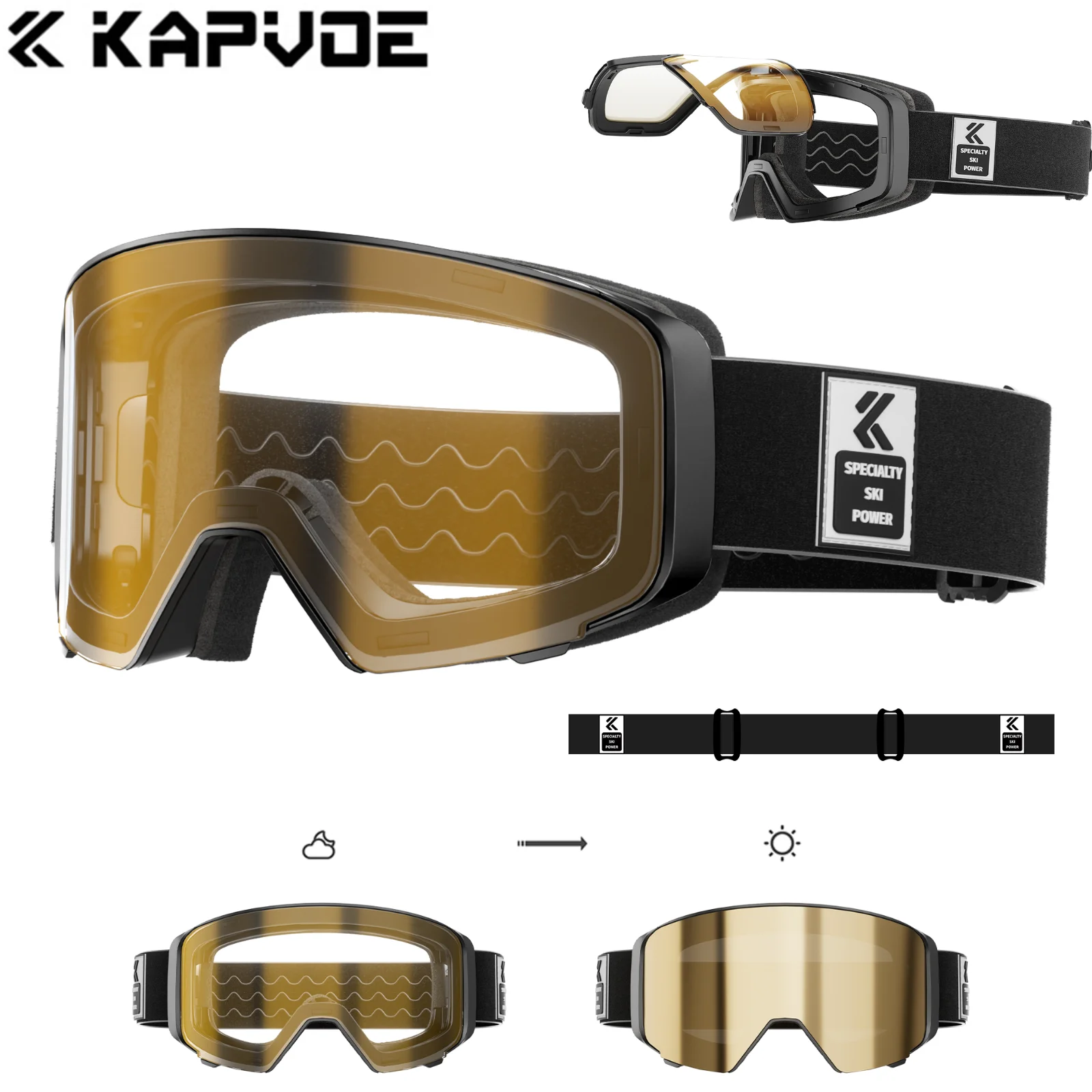 Kapvoe Photochrome Schneebrille Herren Skibrille Snowboard Antibeschlagmaske für Damen UV400 Schutzbrille Schneemobil Winter Image