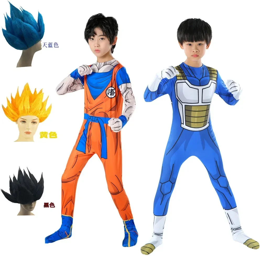 Kinder Erwachsene Anzug Son Goku Majin Vegeta Cosplay Kostüm Anime Superheld Overall Schwarz Haar Halloween Kostüm Image
