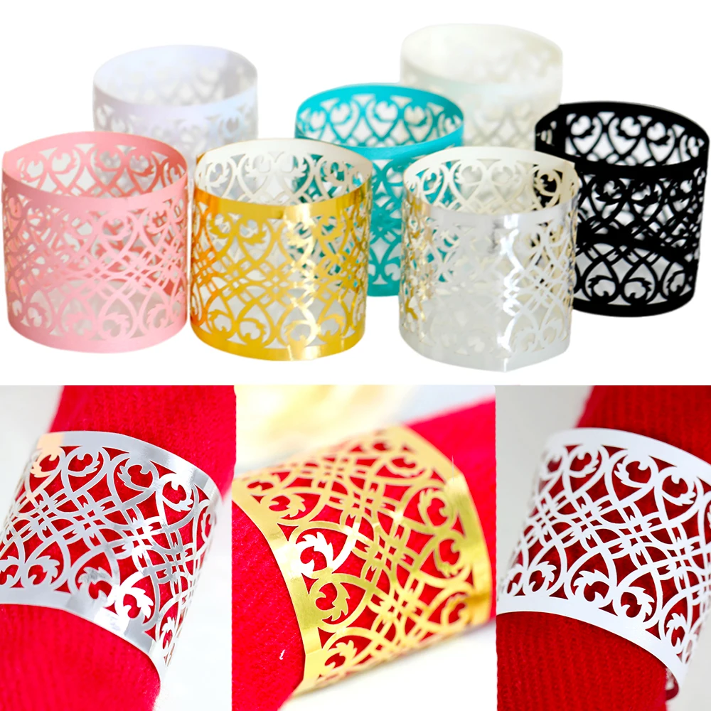 10/25pcs Papier hohle Servietten ringe Gold Silber Servietten schnallen Servietten halter Geburtstag Hochzeit Weihnachten Abendessen Tisch dekoration Image