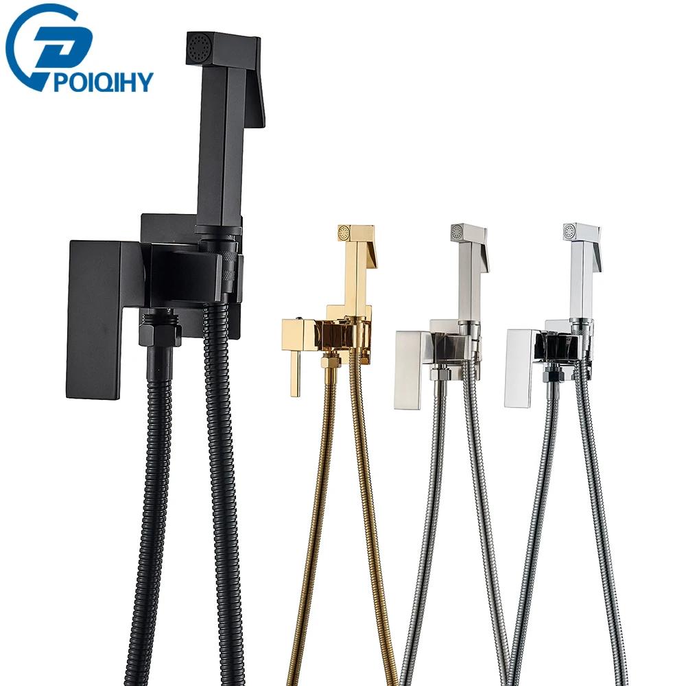 Schwarz/Gold Messing Bad Bidet Wasserhahn Chrom Hochdruck Bidet Sprayer Wc Waschmaschine Wand Montiert Heiß Kalt Wasser Wasserhahn