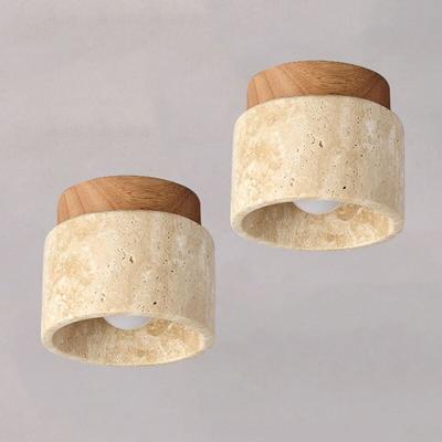 Retro Deckenleuchte Holz Travertin Deckenlampe Warmweißes Licht Ø12CM für Flur Küche Café Image