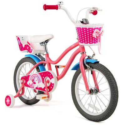 Costway 16 Inch Kids Bike with Training Wheels and Storage Basket-Pink