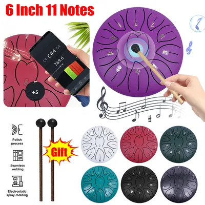 6 Inch 11 Notes Hand Pan Drum with Drum Bag Music Book Drum Mallets Finger Picks Rain Chime for Yoga