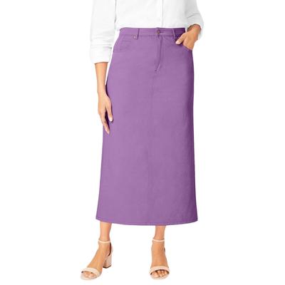 Plus Size Women's Classic Cotton Denim Midi Skirt by Jessica London in Dusty Lavender (Size 16) 100% Cotton