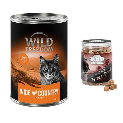 Wild Freedom Kombi-Paket: 24 x 400 g Adult Nassfutter + 3 x 45 g RAW - Sterilised: Mixpaket 3...