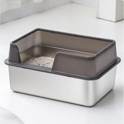 TEMU Stainless Steel Litter Pan Proof Large High Side Litter Pan With Large Black Image