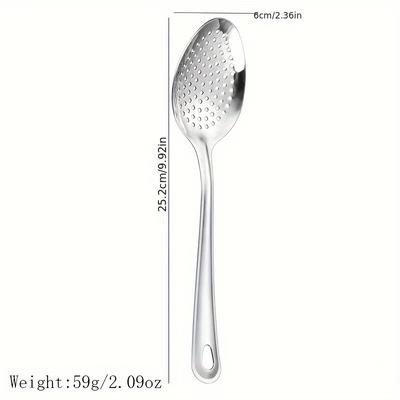 TEMU 1pc Stainless Steel Soup & Serving Spoon With Slotted Design - Long Handle, Ideal For Gravies, Sauces & Desserts, Home, Restaurants & Buffets Image