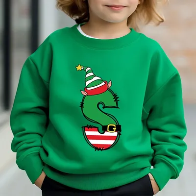 New Autumn Winter Boy Girl Cartoon Christmas Alphabet Sweatshirts Funny Green Letter Series Green