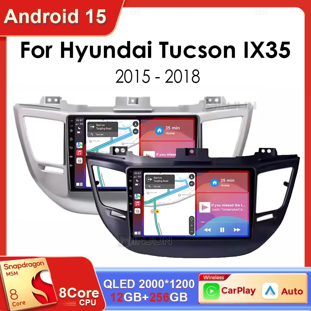 Android 15 autoradio lecteur vidéo pour Hyundai Tucson IX35 3 2015 2016 2017 2018 Carplay Autoradio GPS Navigation unité principale Wifi