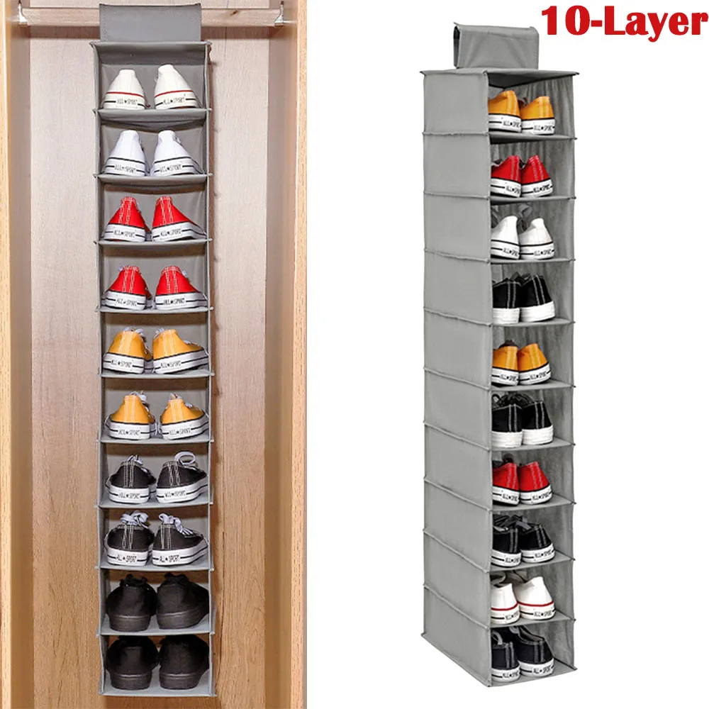 10-lagiger hängender Schuh-Organizer aus Vliesstoff, faltbares hängendes Schuhregal, platzsparend, für Zuhause, Schlafzimmer, Schrank