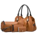 TRAVEASY 2025 Set da 4 pezzi retrò Borsa da donna con design increspato Borsa da donna in pelle PU dura Borsa a tracolla Borsa e set di borse per carte