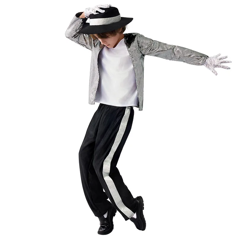 Junge Michael Jackson Billie Jean Kostüm Weihnachten Hip Hop Anzug Tanzstar Halloween Fancy Dress Up 80er Pop King Kostüm
