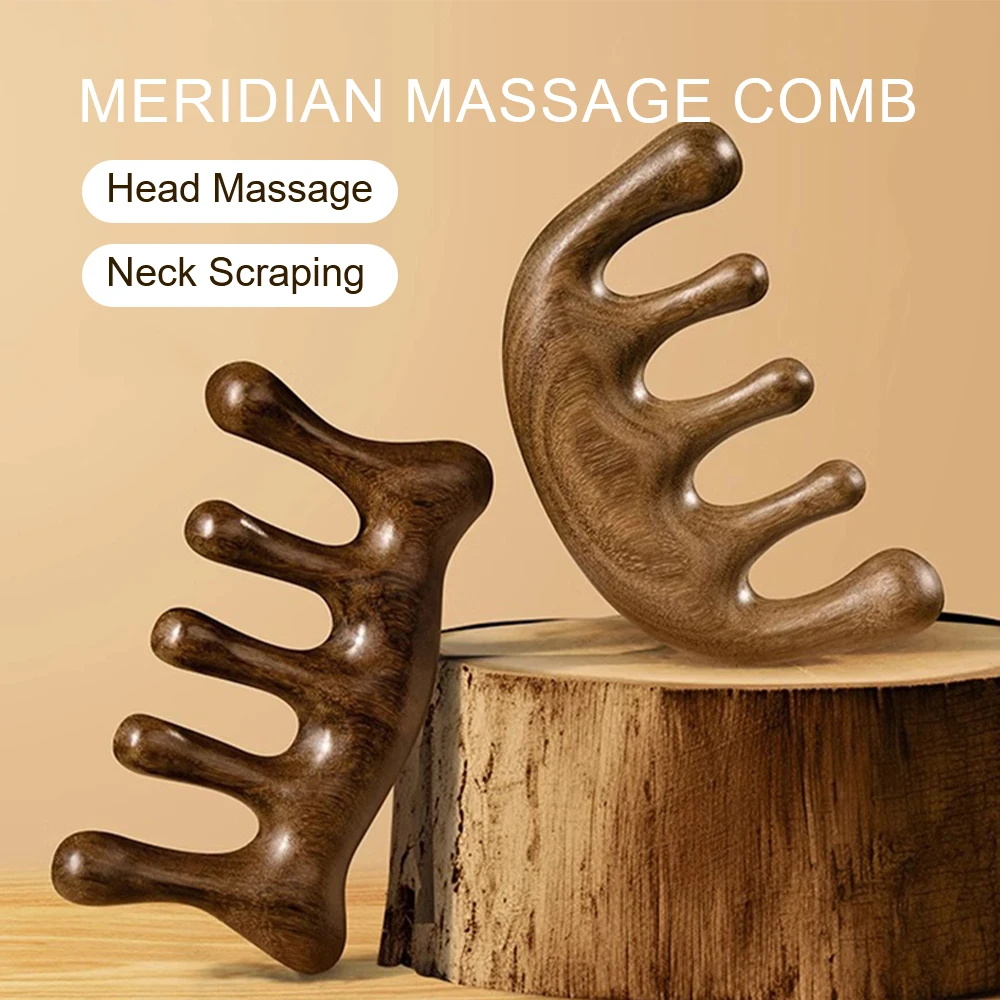 1 Stück Kopfhautmassagegerät aus Holz, Sandelholz, breite Zahnkämme, Massagekamm und Sandelholzkamm für luxuriöse Haarpflege Image