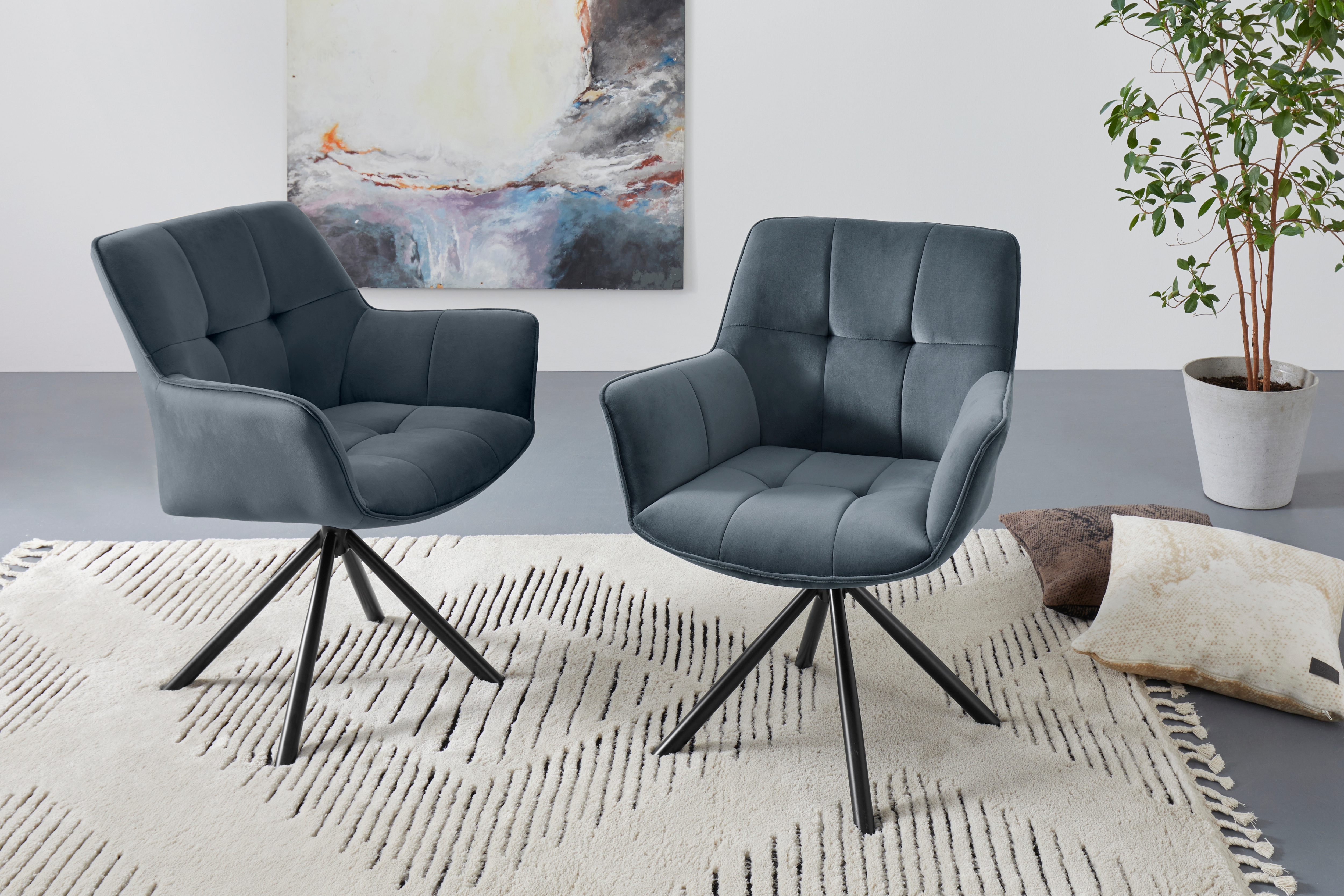 Drehstuhl "Lika, TOPSELLER, OTTOs Choice", grau (anthrazit), H:84,5cm T:68cm, Polyester, GUIDO MARIA KRETSCHMER HOME & LIVING, Stühle, Drehstuhl, 2er Set, 360 Grad Drehfunktion, Samtpolsterung