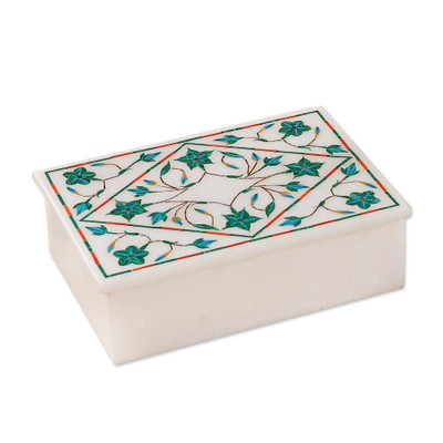 Marble inlay jewelry box, 'Mughal Ivy'