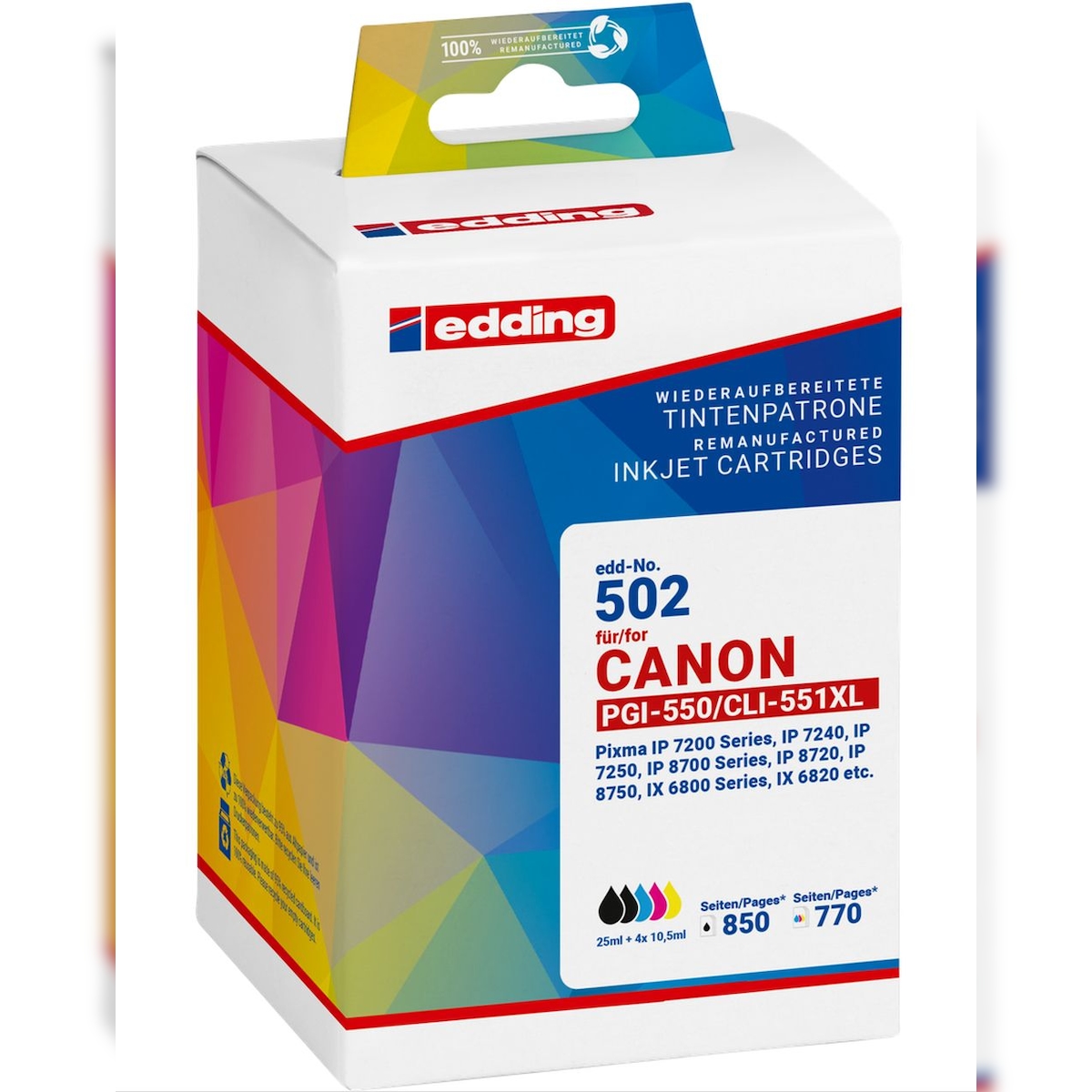 edding Tintenpatronen Multipack ersetzt Canon PGI-550XL BK + CLI551 BK/C/M/Y Image