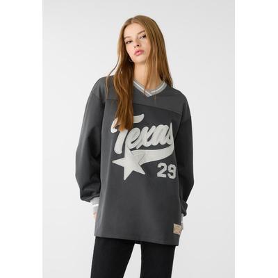 Stradivarius Embroidered oversize T-shirt Grey XS