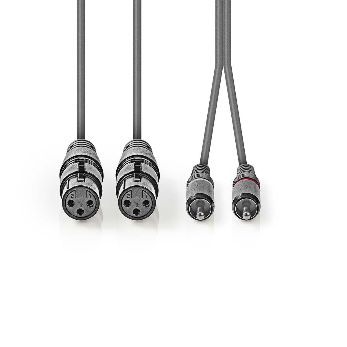 Nedis Balanced Audio-Kabel - 2x XLR 3-Pin Buchse - 2x RCA Stecker - Vernickelt - 1.50 m - Rund - PVC - Dunkelgrau - Kartonhülle Image