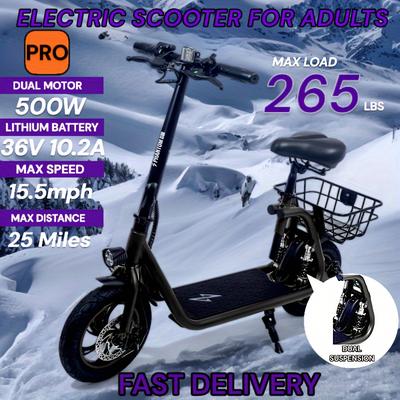 TEMU Phantomgogo R1 Scooter For Adults - Foldable Scooter With Seat & Carry Basket - 500w Brushless Motor 36v - 15mph 265lbs Max E Mopeds For Adults