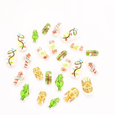 TEMU Christmas Themed 24pcs Press-on Nails Set - , Design, Medium Square Shaped False Nails, Mixed Colors For Seasonal Decor