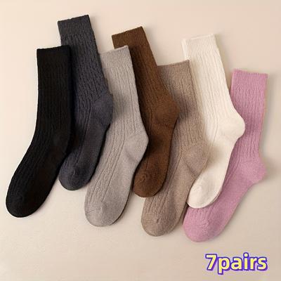 TEMU 7 Pairs Of Autumn And Winter Women's Comfortable Fleece Lined Padded Warm Keeping Socks