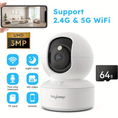 TEMU 64g Storage Card, Boykeep 5g/2.4ghz Wifi Smart Camera, 2khigh- Indoor , Special Safety Camera For Babies And Pets, 360Â° Panoramic Surveillance Video, , Calls, And Storage