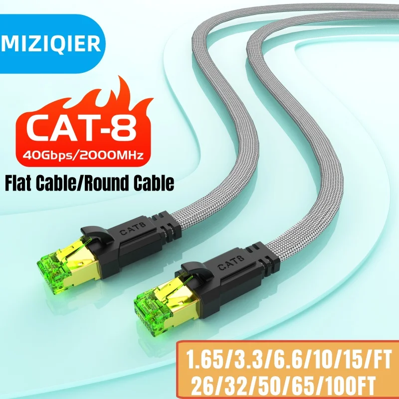 MIZIQIER CAT8 Ethernet-Kabel 40 Gbit/s 2000 MHz CAT 8 Netzwerk-Baumwollgeflochtenes Internet-LAN-Kabel für Laptops PS 4 Router RJ45-Kabel Image