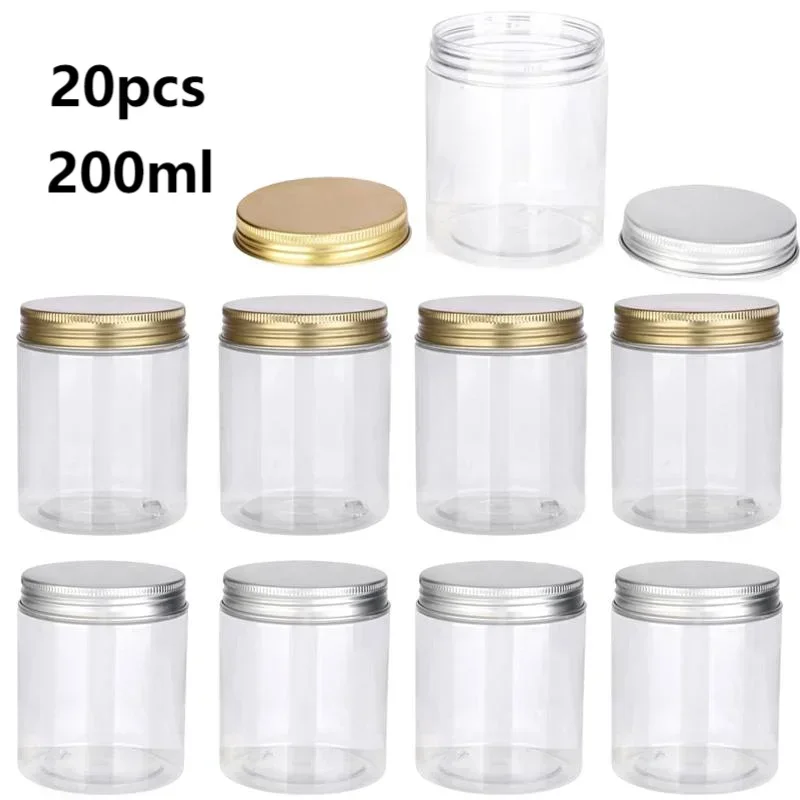 20 stücke 200 ml Leere Kunststoff Gläser PET Klar Glas Kosmetische Gesicht Creme Container Nuss Süßigkeiten Korn Lagerung Jar hause Küche Liefert Image