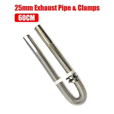 25mm 60cm Exhaust Pipe + 2pcs Clamps Air Diesel Heater Stainless Steel Tube Gas Vent Hose For Car Truck Silver