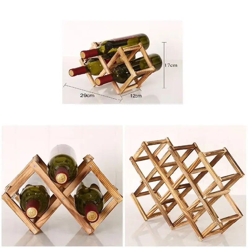 2024 Neues Weinregal aus Holz für 3/6/10 Flaschen, langlebiges, faltbares Getränkebar-Ausstellungsregal, Zubehör für den Barschrank zu Hause, in der Küche Image