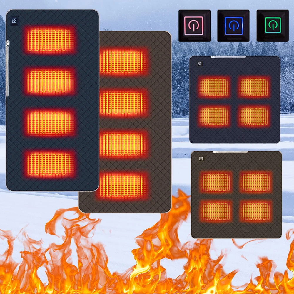 4 beheizte Bereiche, Campingstuhl, beheiztes Kissen, tragbare Heizmatte, Kissen, 3 einstellbare Temperaturen, Typ C/USB-Aufladung für den Winter